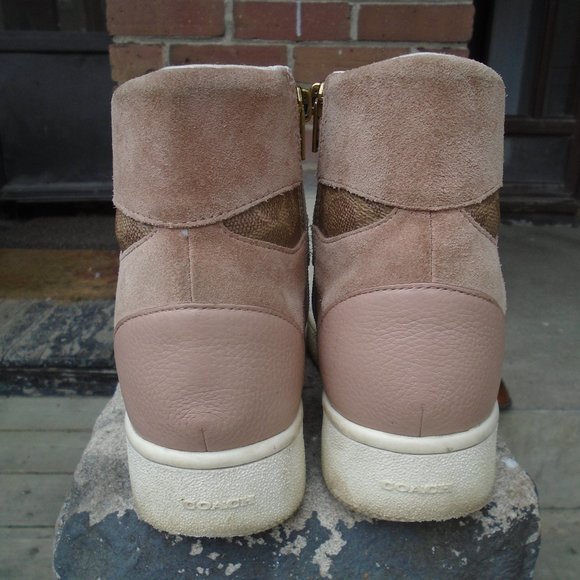High top zipper Boot style Runners in Blush Leather Original Coach Hidden Wedge - Picture 6 of 12